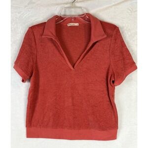 Marine Layer Terry Cloth Polo Top M Coral Soft Coastal Beach Resort Casual